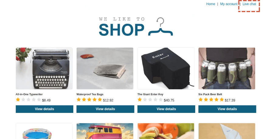 The live chat feature on the shop page