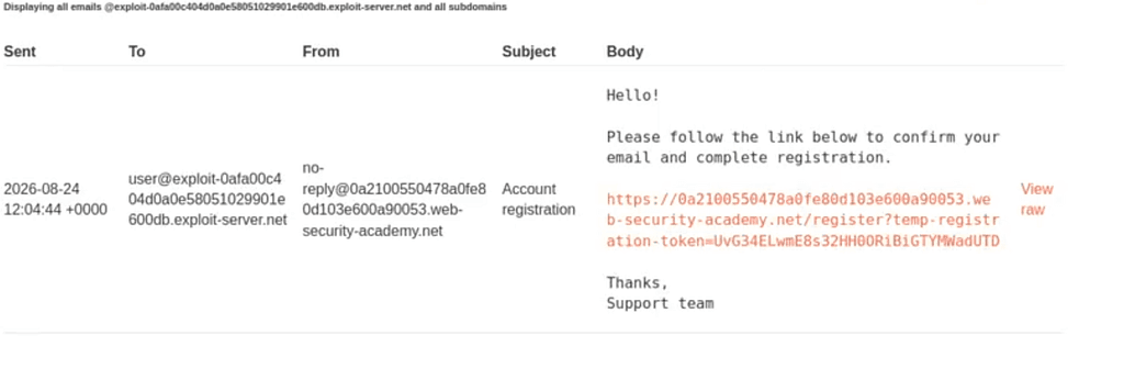 Verification email in the lab email client